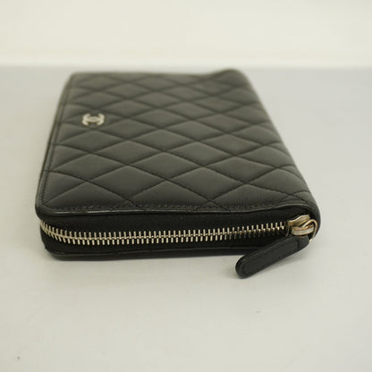 ChanelAuth  Matelasse Silver Metal Fittings Women's Lambskin Long Wallet