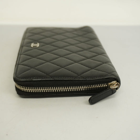 ChanelAuth  Matelasse Silver Metal Fittings Women's Lambskin Long Wallet