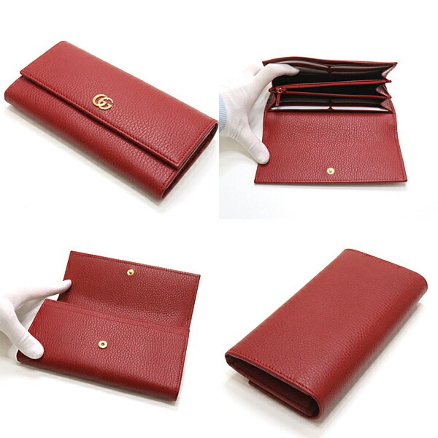 Gucci Petite Marmont Leather Continental Bifold Long Wallet 456116 Red