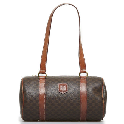 Celine Macadam Cylinder Handbag Boston Bag Brown PVC Leather Ladies