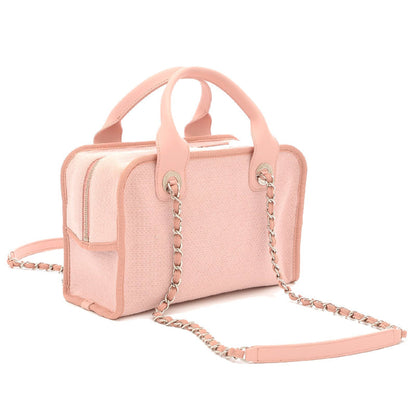 Chanel Deauville Bowling Bag Canvas Calf Pink A92749 Shoulder