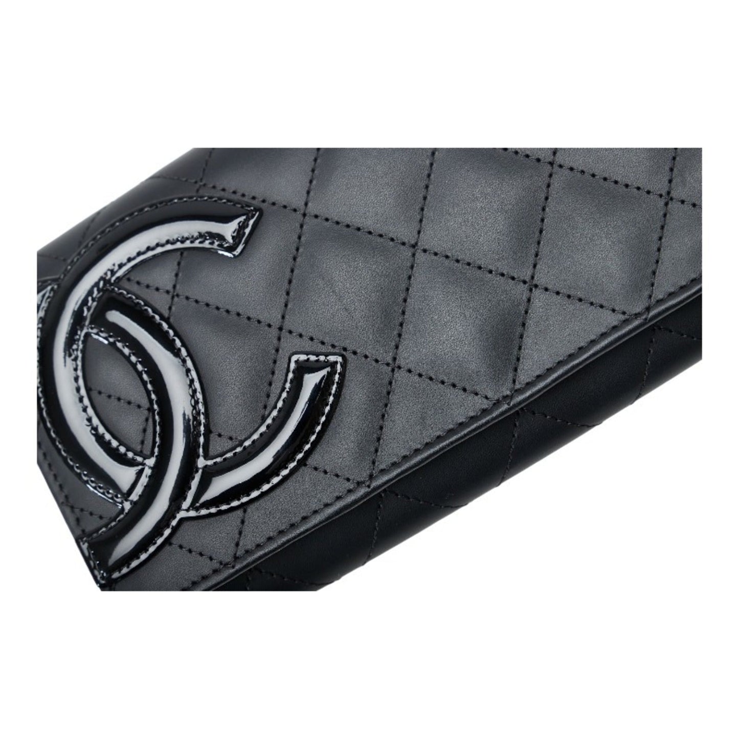 CHANEL Cambon Line Coco Mark Long Wallet Black Pink Lambskin Ladies