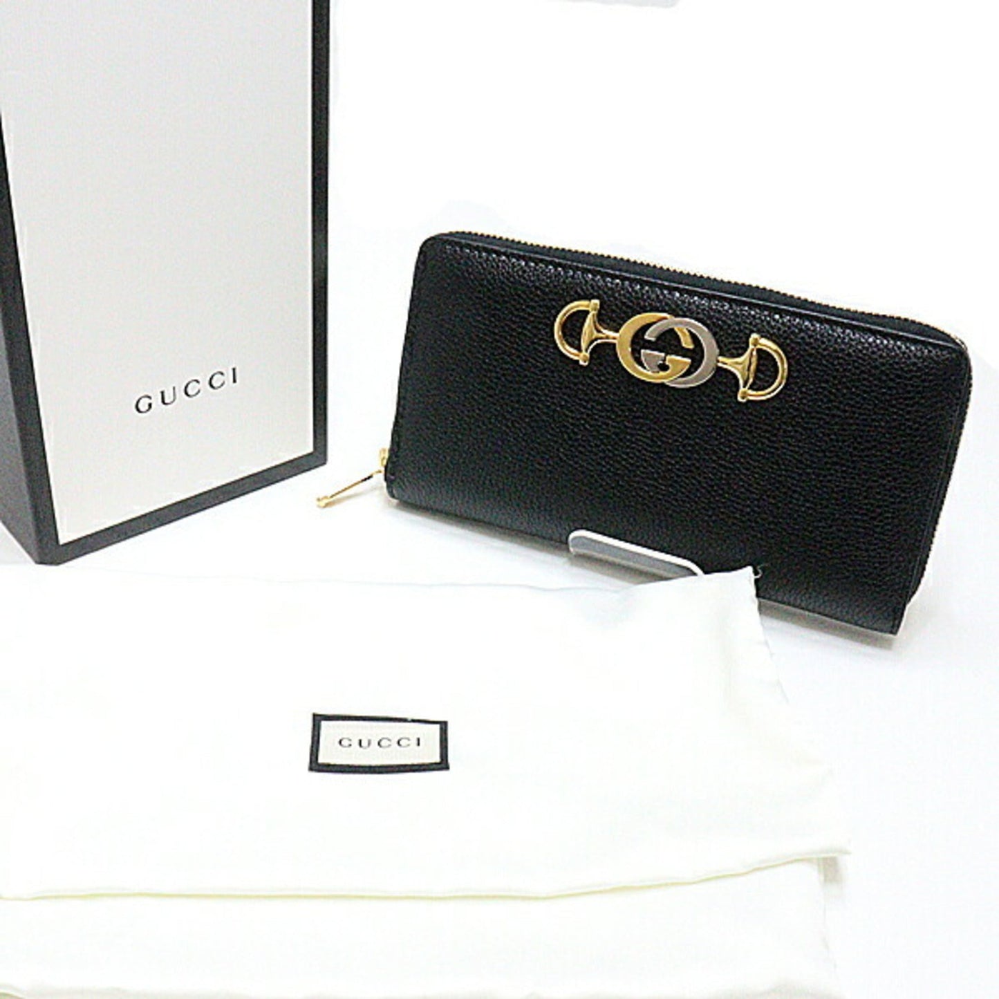 Gucci Zumi round long wallet 570661 black interlocking G horsebit