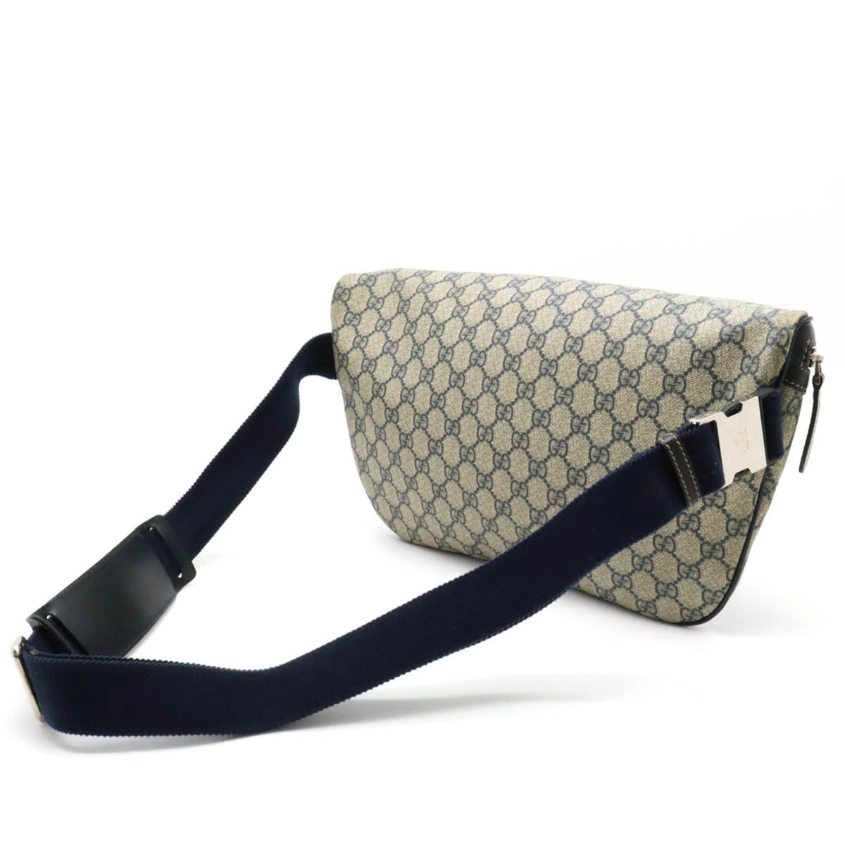 Gg Plus R GUCCI GG Plus Supreme Body Bag Hip Waist PVC Leather Beige Navy Dark ...