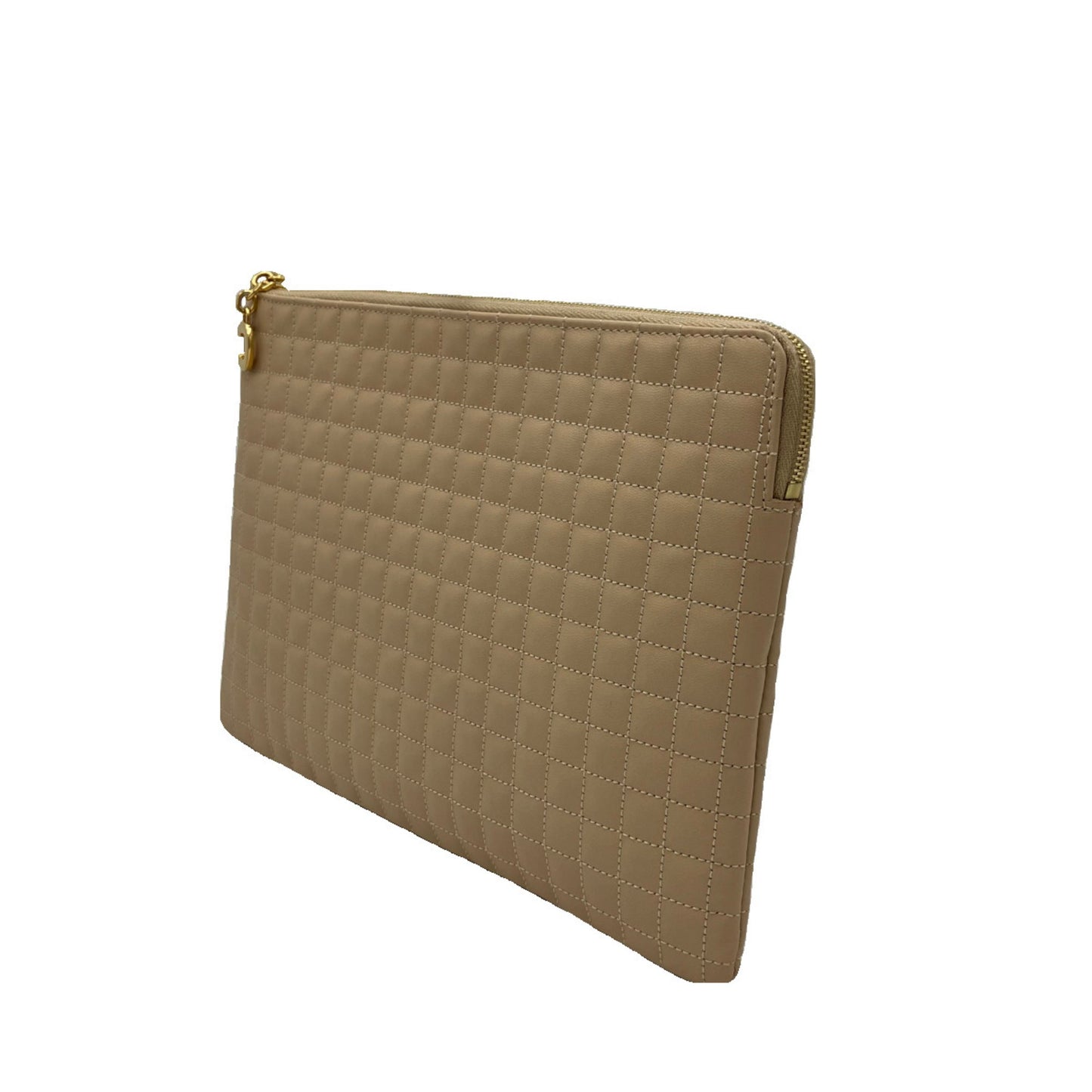 Celine C Charm Clutch Bag Beige Quilted Leather Women's Men's