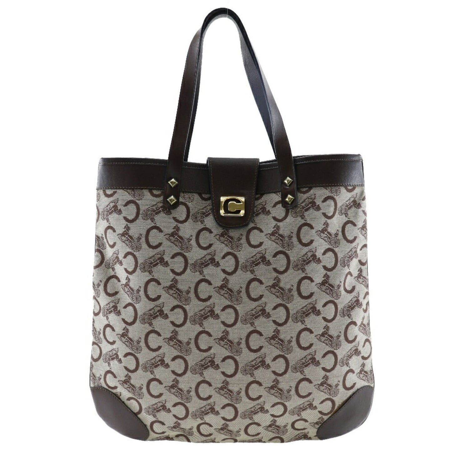 Celine C Macadam Tote Bag Canvas Made in France Brown Shoulder Handbag A4 Open Ladies