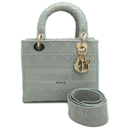Christian Dior Lady Dior Gray Canvas Handbag ()