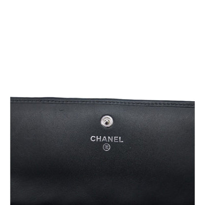 CHANEL Cambon Line Coco Mark Long Wallet Black Pink Lambskin Ladies