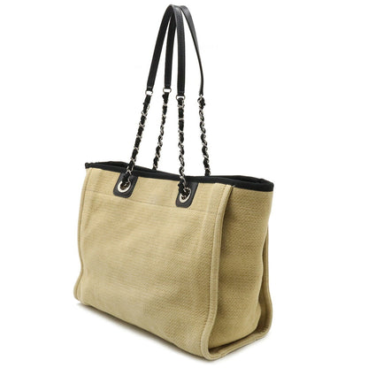 Chanel Deauville Line Medium Tote MM Bag Shoulder Chain Beige Black A67001