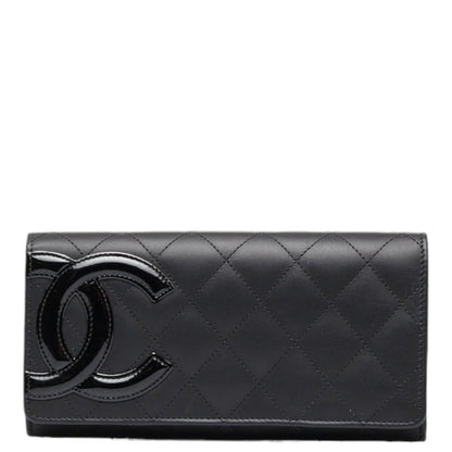 CHANEL Cambon Line Coco Mark Long Wallet Black Pink Lambskin Ladies