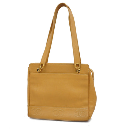 ChanelAuth  Triple Coco Women's Caviar Leather Shoulder Bag Beige