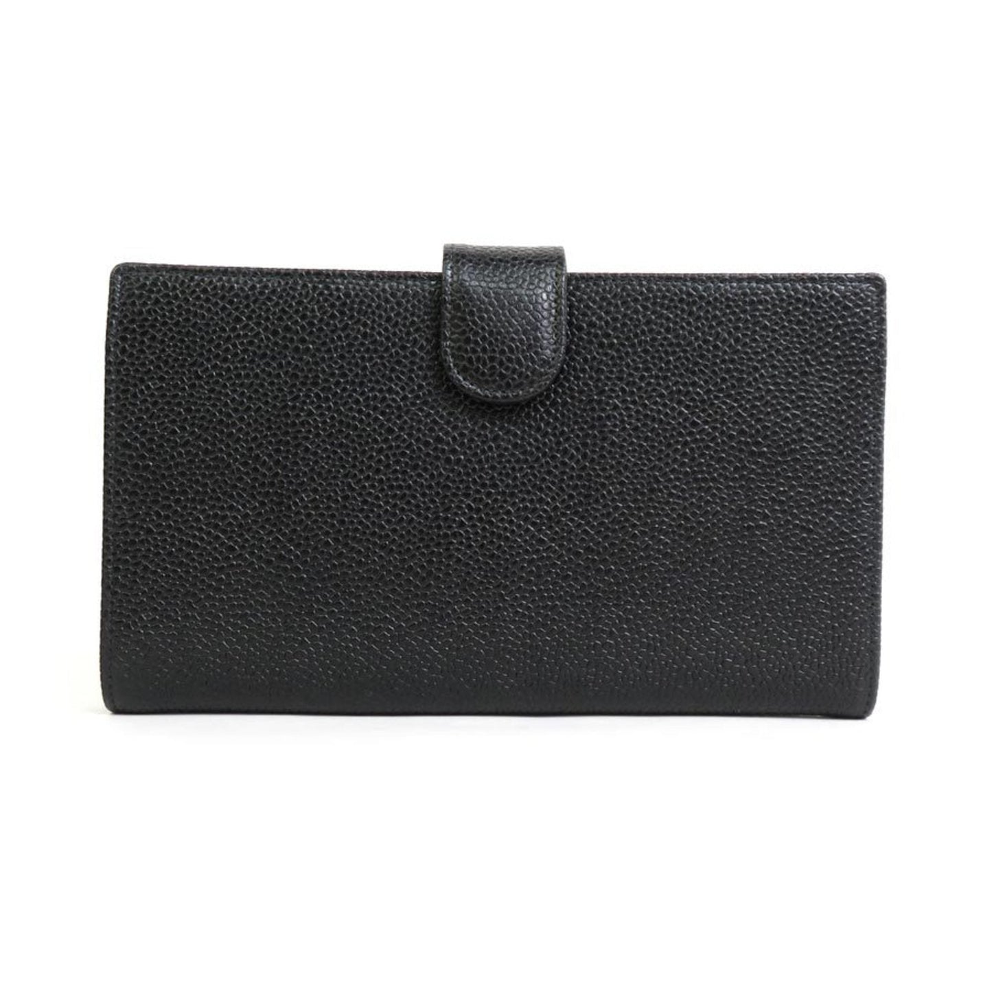 Chanel Bifold Wallet Coco Mark Caviar Skin Leather Black Women's