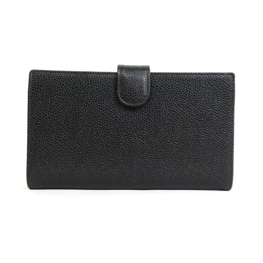 Chanel Bifold Wallet Coco Mark Caviar Skin Leather Black Women's