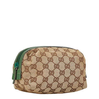 Gucci Beige Green Canvas Leather Pouch