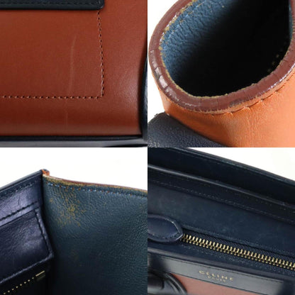Celine handbag shoulder bag luggage nano leather navy/brown/orange gold ladies