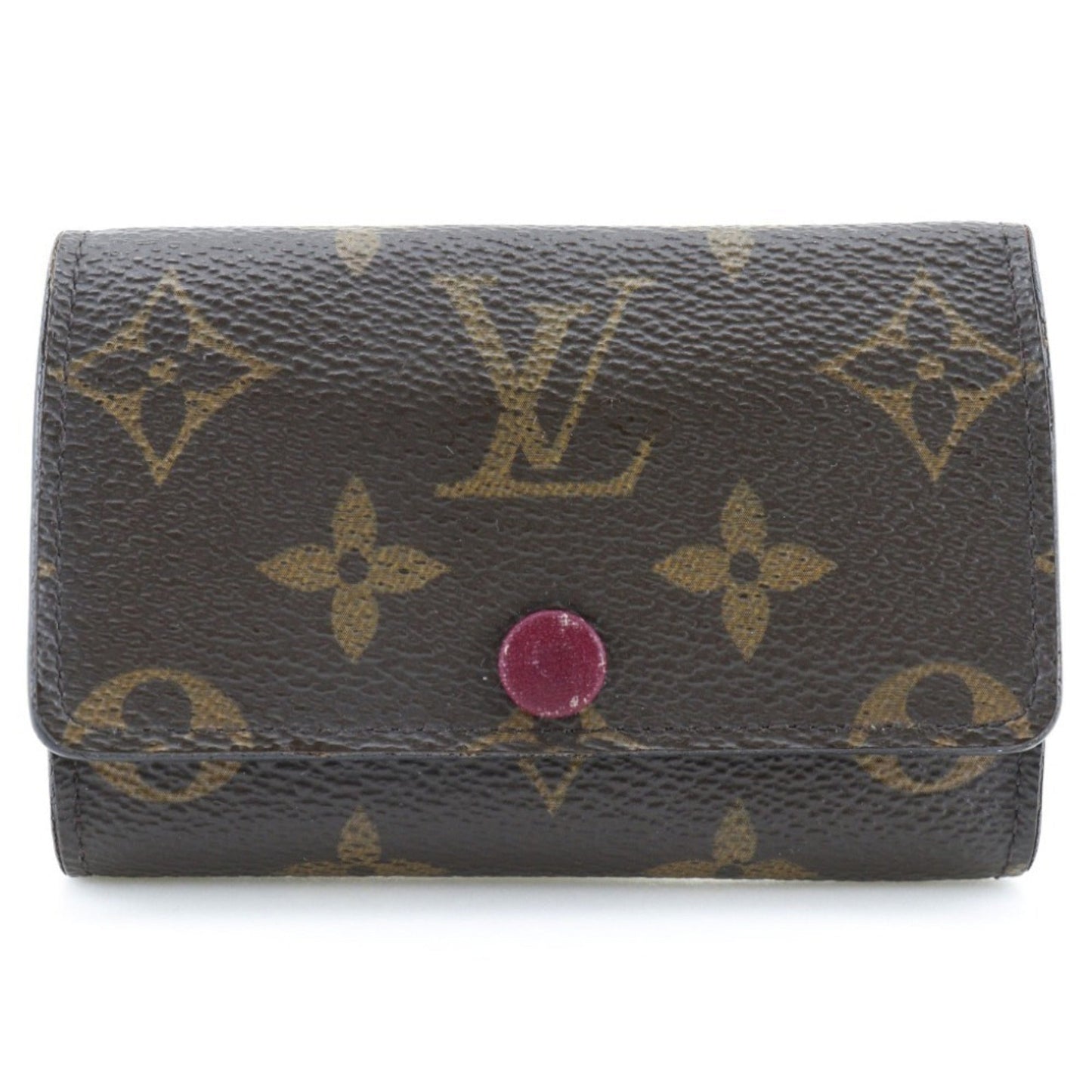 Louis Vuitton Multicles6 Key Case M60701 Monogram Canvas Fuchsia Made in France Brown CT1139 Snap Button Women's