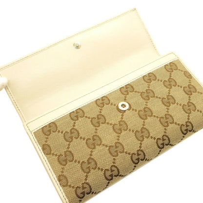 GUCCI Sherry Line 256998 GG Canvas Leather Beige Bifold Long Wallet 5H0074