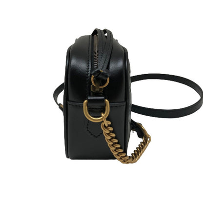 GUCCI GG Marmont Chain Shoulder Bag Crossbody 448065 Leather Black Gold Hardware Women's