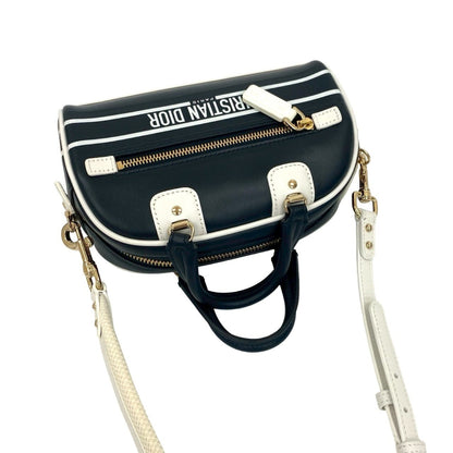 Christian Dior Navy White Leather Handbag Shoulder Bag ()