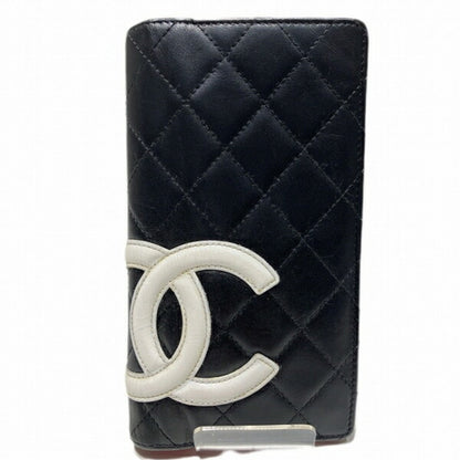 Chanel Cambon Line A26717 Coco Mark Black Bifold Wallet Long Women's