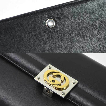 Gucci Shoulder Bag Clutch 2Way Interlocking G Black Leather GUCCI Women's 628521