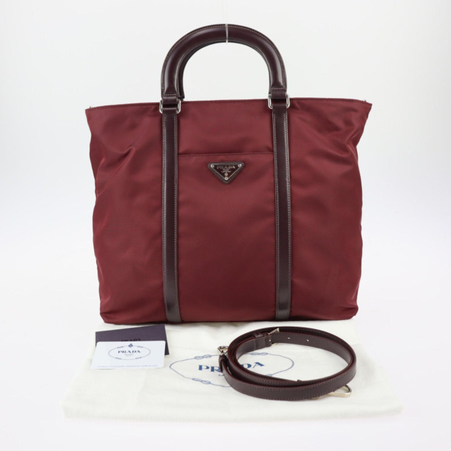 Prada Tote Bag 1BG057 Nylon Leather GRANATO Garnet Bordeaux 2WAY Shoulder Triangle Logo