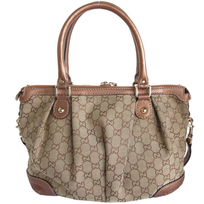 Gucci Beige Gg Canvas Leather Handbag Shoulder Bag