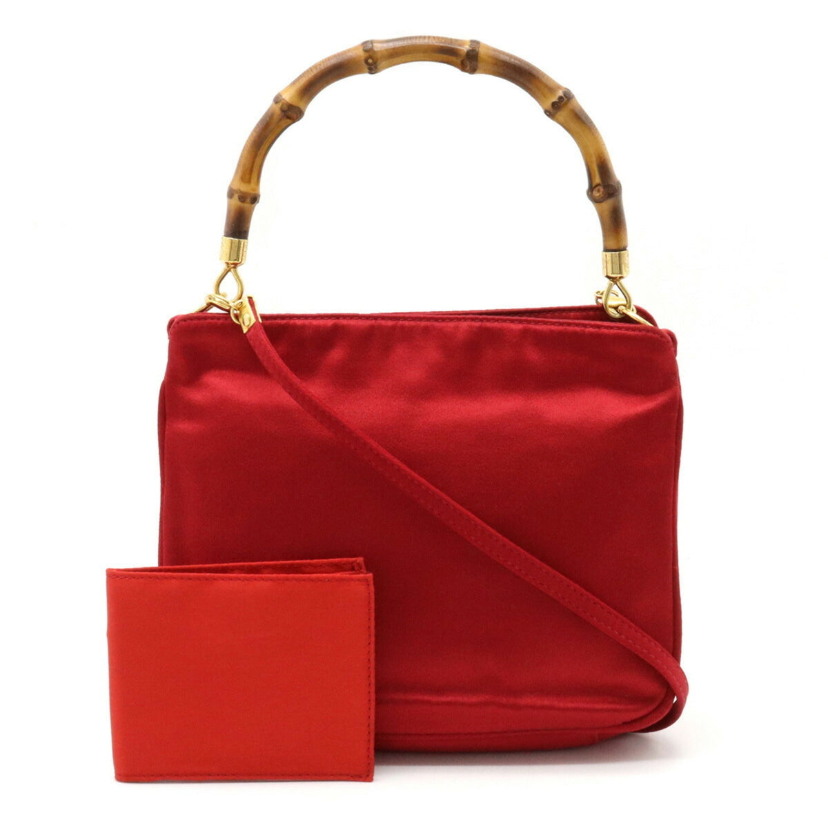 GUCCI Bamboo Handbag Shoulder Bag Satin Red 005.781.0315