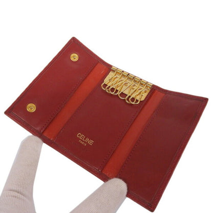 Celine Leather W Circle 6 Row Key Case Red Women's