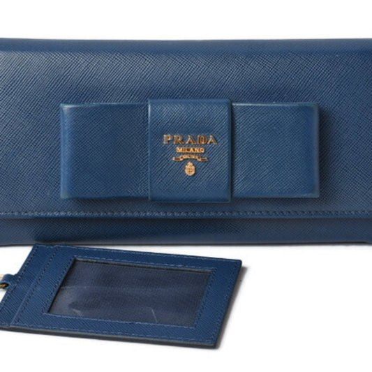 Prada wallet Prada long 1MH132 BLUETTE blue SAFFIANO FIOCCO embossed leather