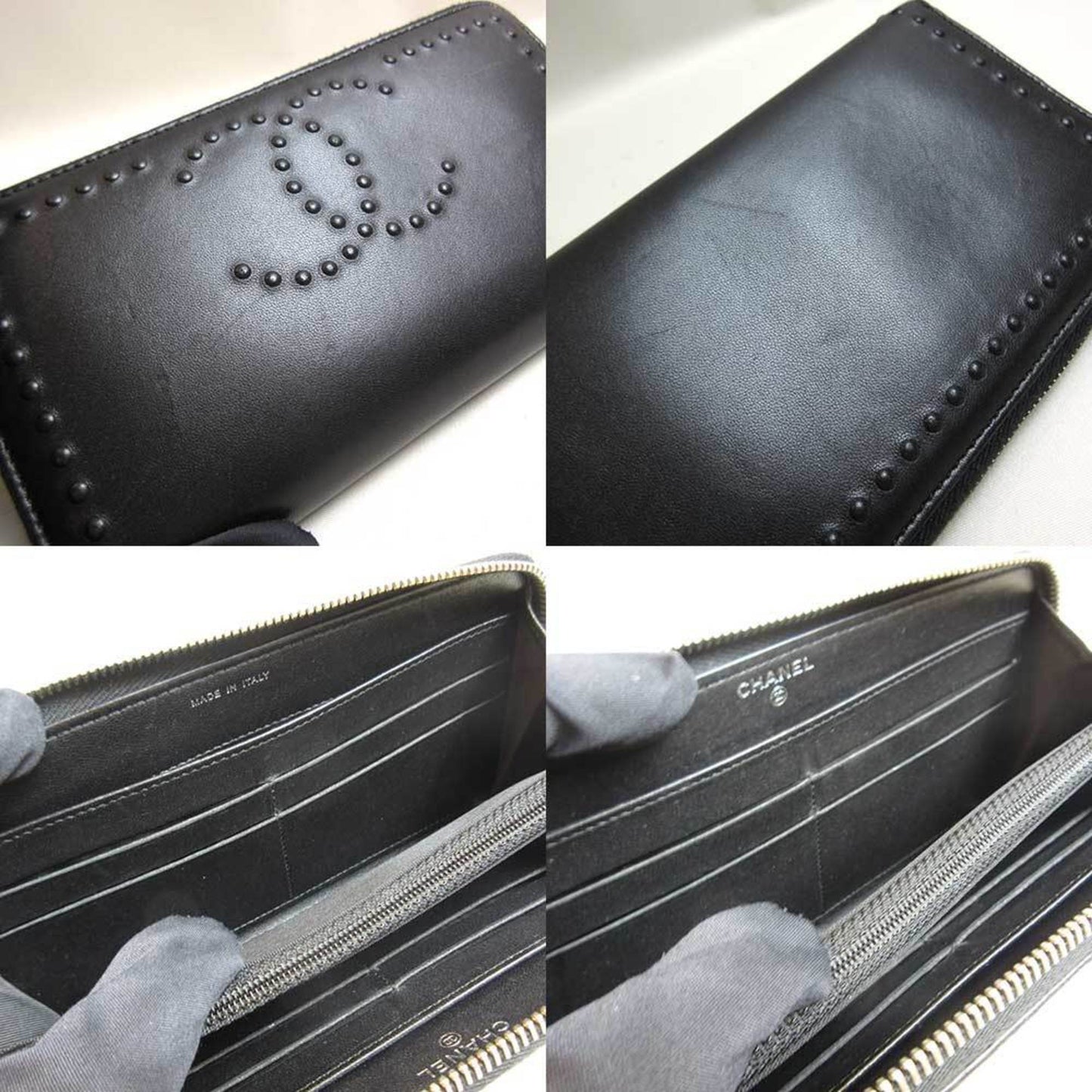 CHANEL wallet long round black lambskin