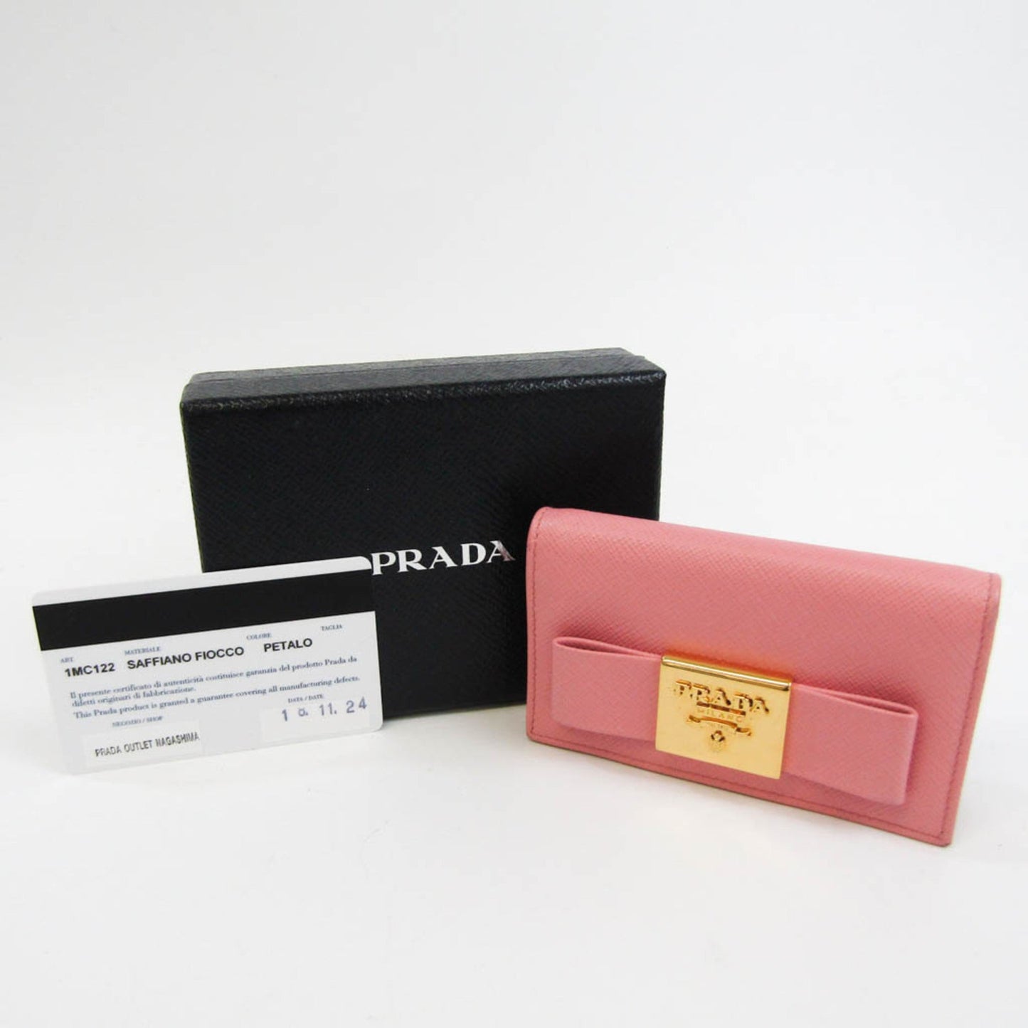 Prada SAFFIANO FIOCCO 1MC122 Leather Business Card Case Pink