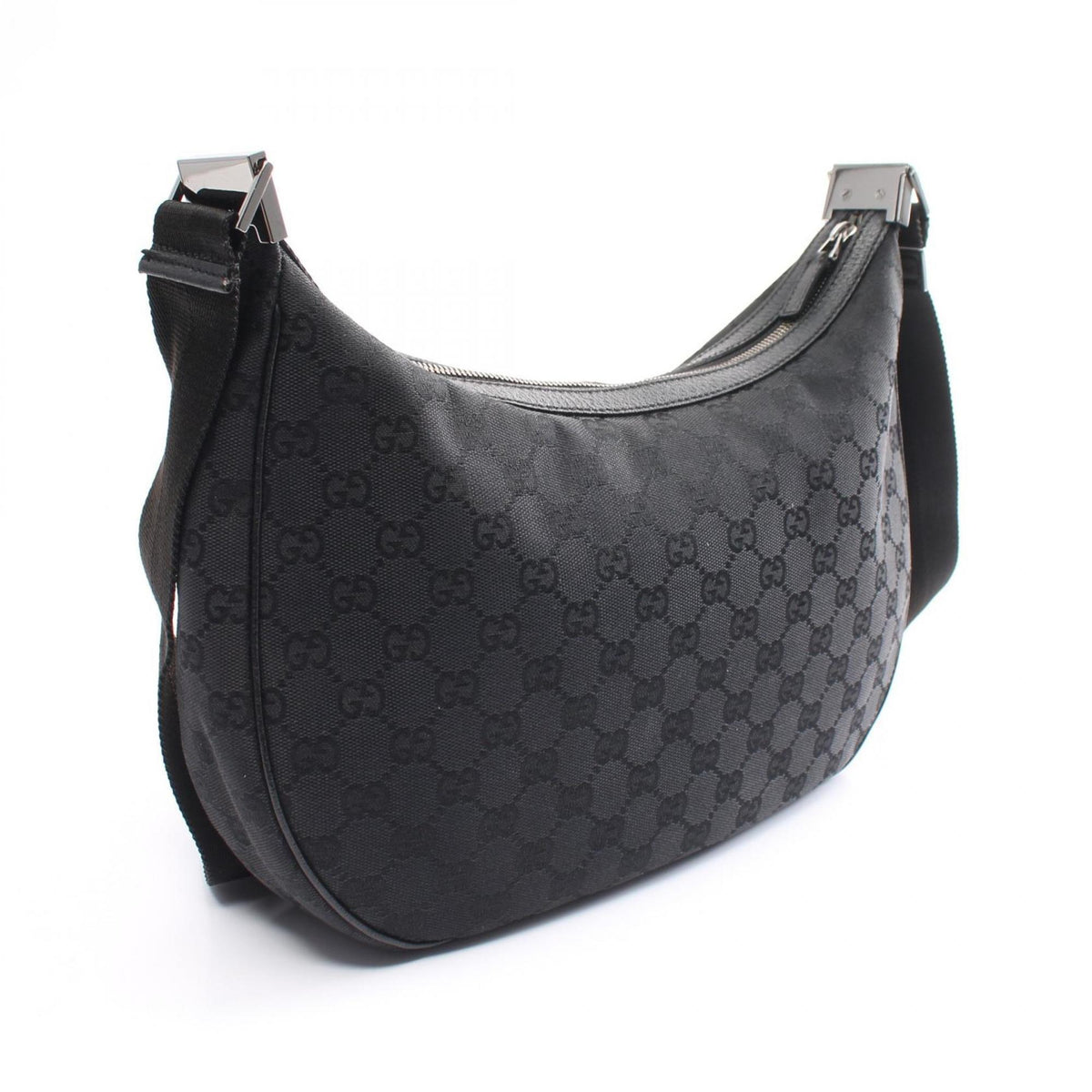 Gucci Black Gg Canvas Leather Shoulder Bag