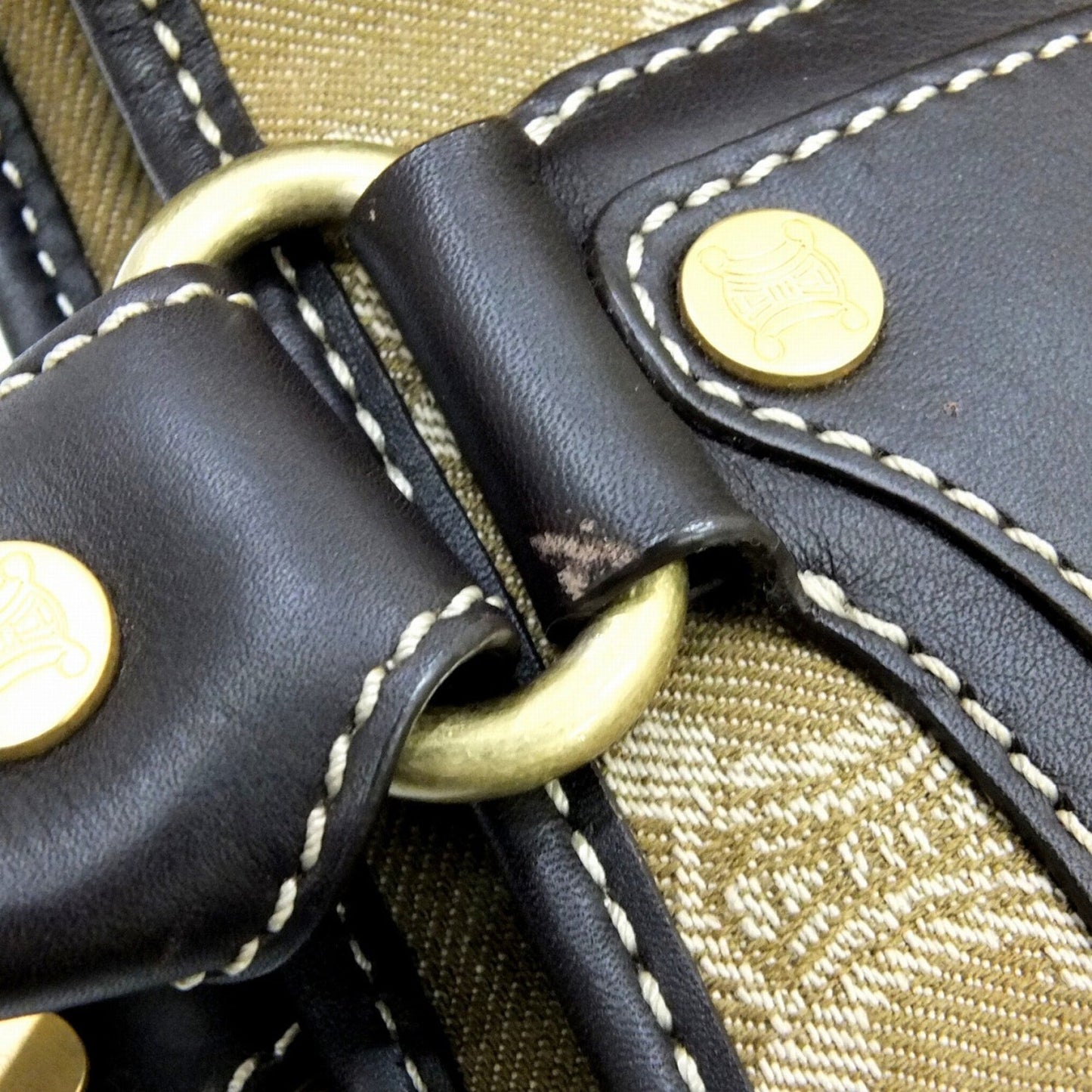 Celine Macadam Pattern Boogie Handbag Khaki Brown YS00/15 Bag Canvas Leather Ladies