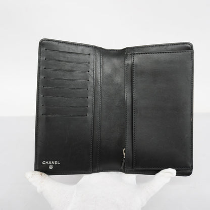 ChanelAuth  Icon Silver Metal Fittings Women's Patent Leather Long Wallet