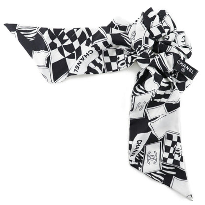 CHANEL Ribbon Scrunchie Other Accessories Coco Mark Logo Silk Black/White Women's