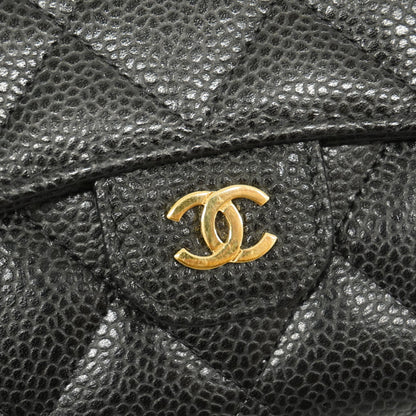 CHANEL   Matelasse Bi-fold Long Wallet Gold Metal Fittings Women's Caviar