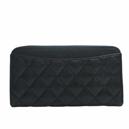 CHANEL Caviar Skin Matelasse Coco Mark Round Long Wallet Black Ladies