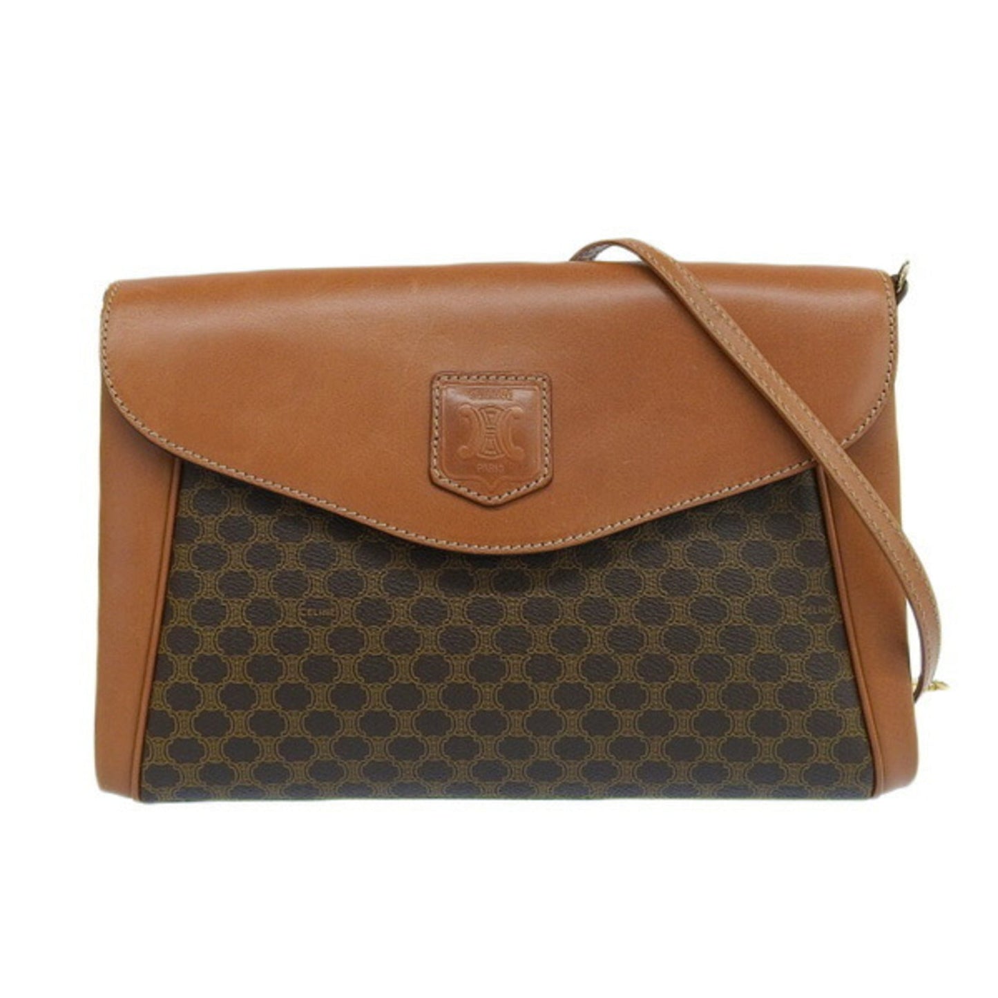 Celine Leather Macadam Clutch Bag Brown Women's