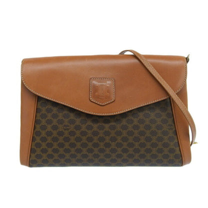 Celine Leather Macadam Clutch Bag Brown Women's