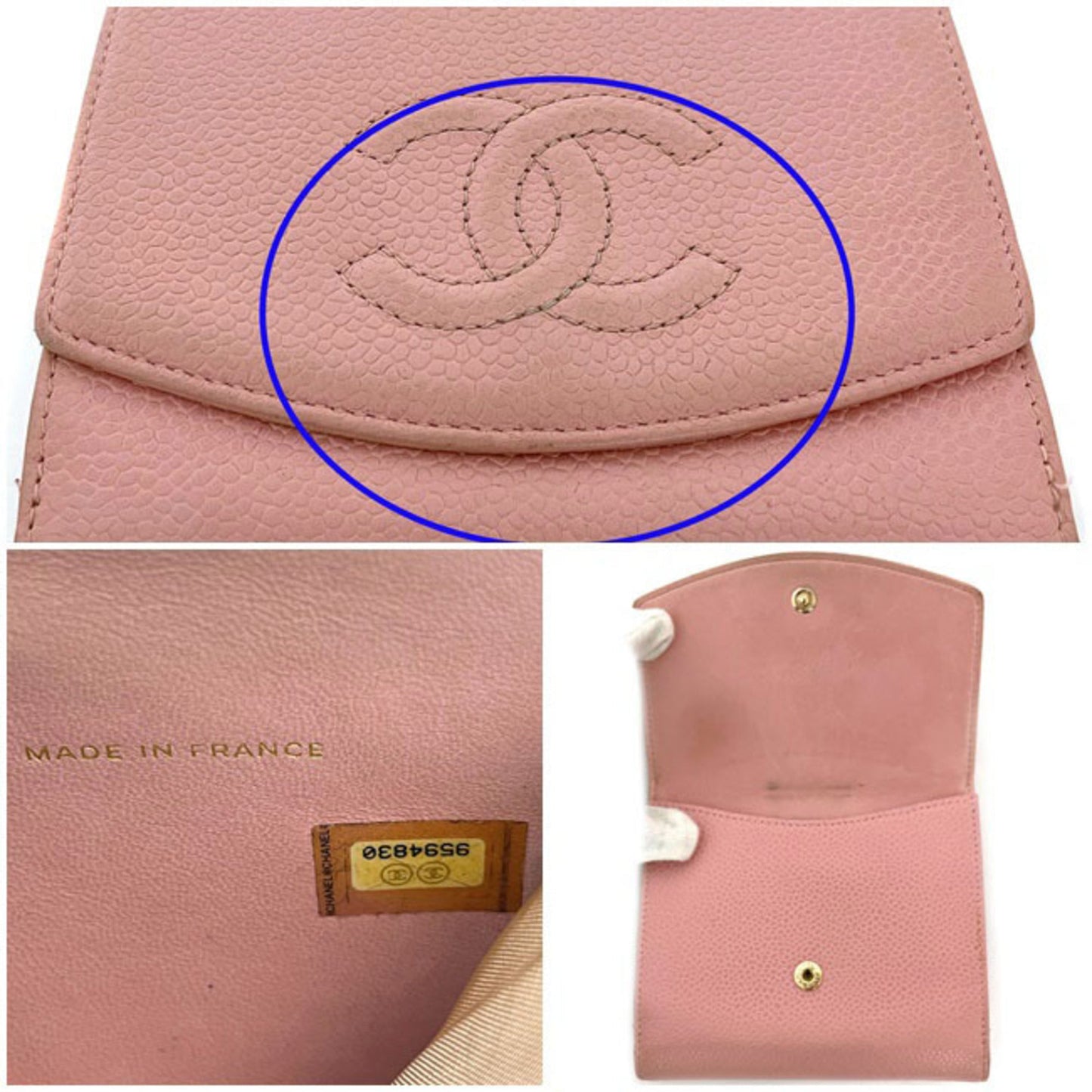 Chanel Bi-Fold Wallet Pink Caviar Skin A13496 Coco Mark 9s CHANEL W Ladies Pastel