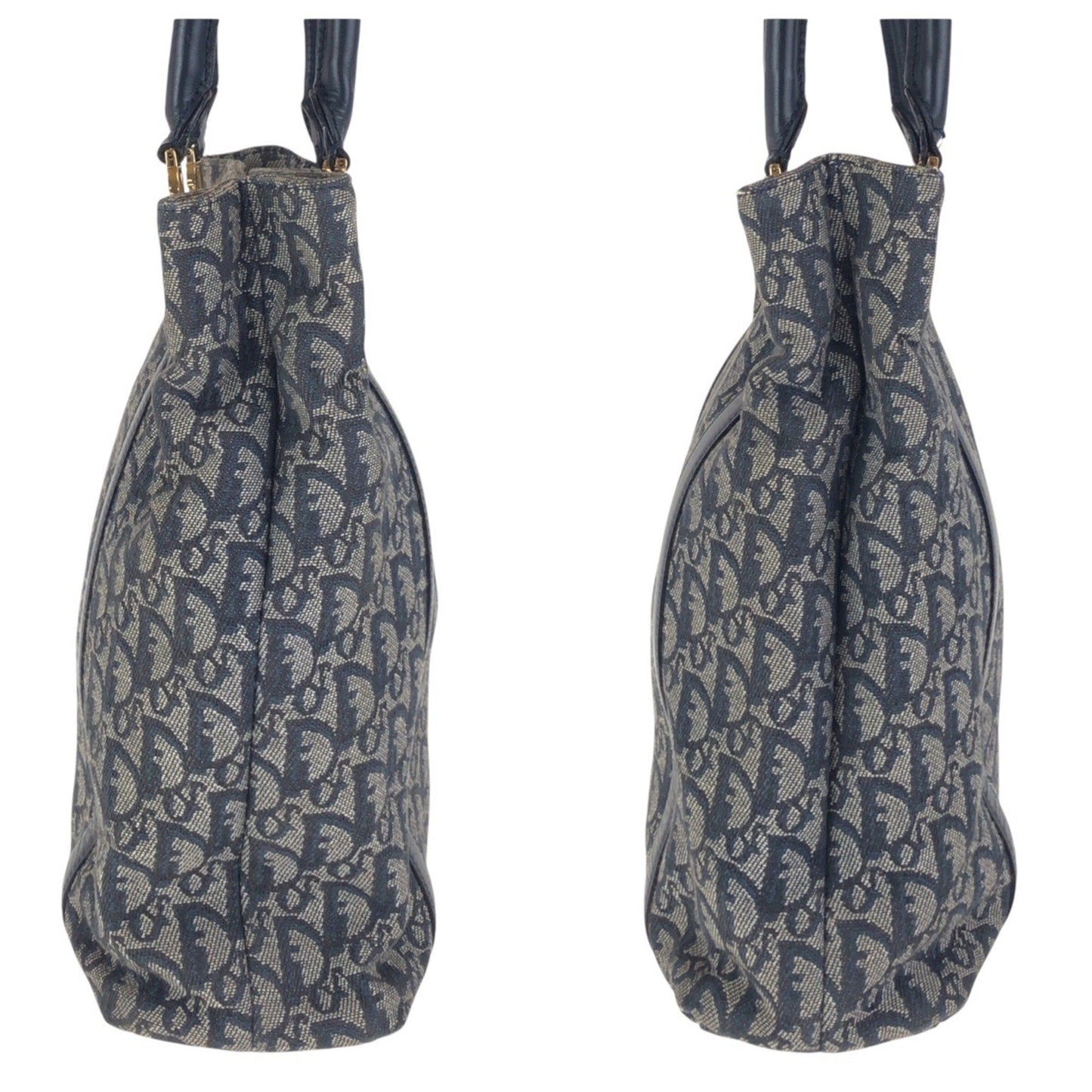 Christian Dior Navy Canvas Leather Shoulder Bag Tote Bag ()