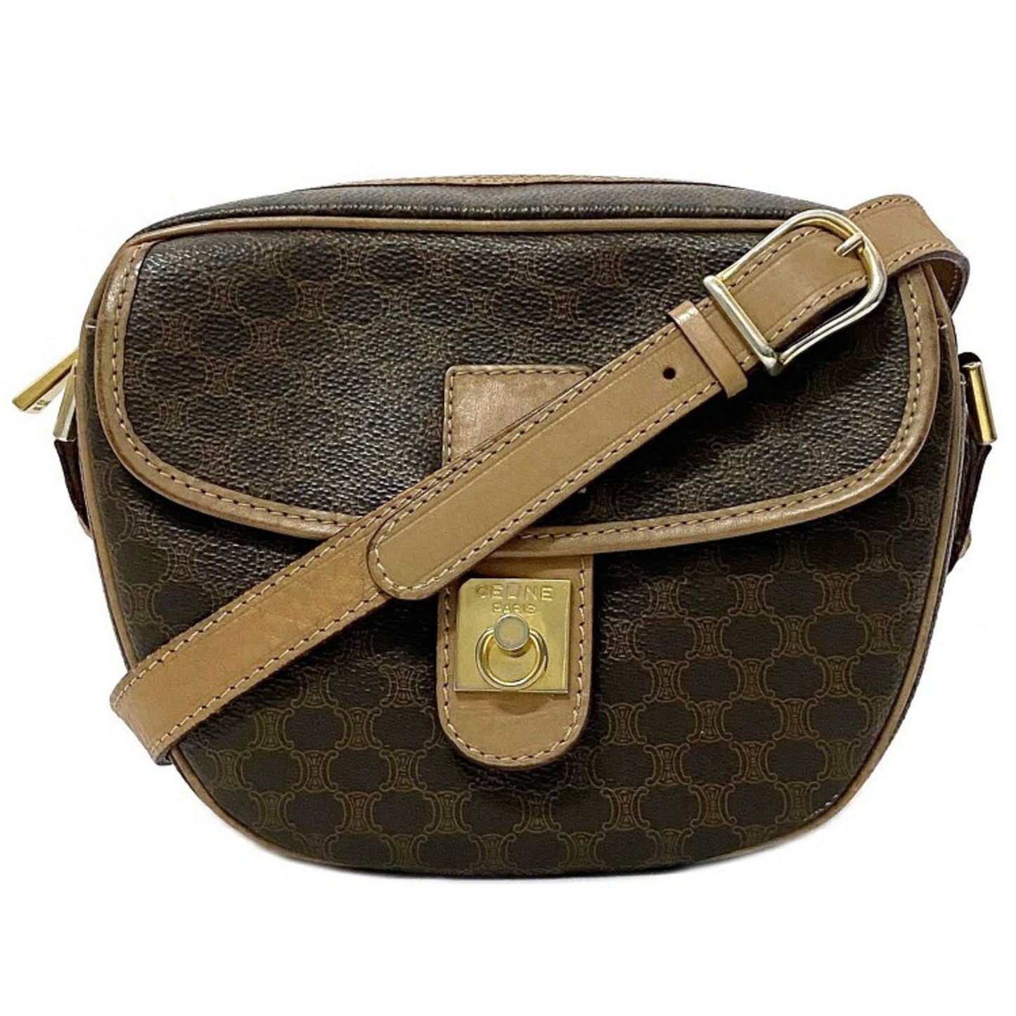 Celine Shoulder Bag Brown Beige Macadam M14 Pochette PVC Leather Celine Women's
