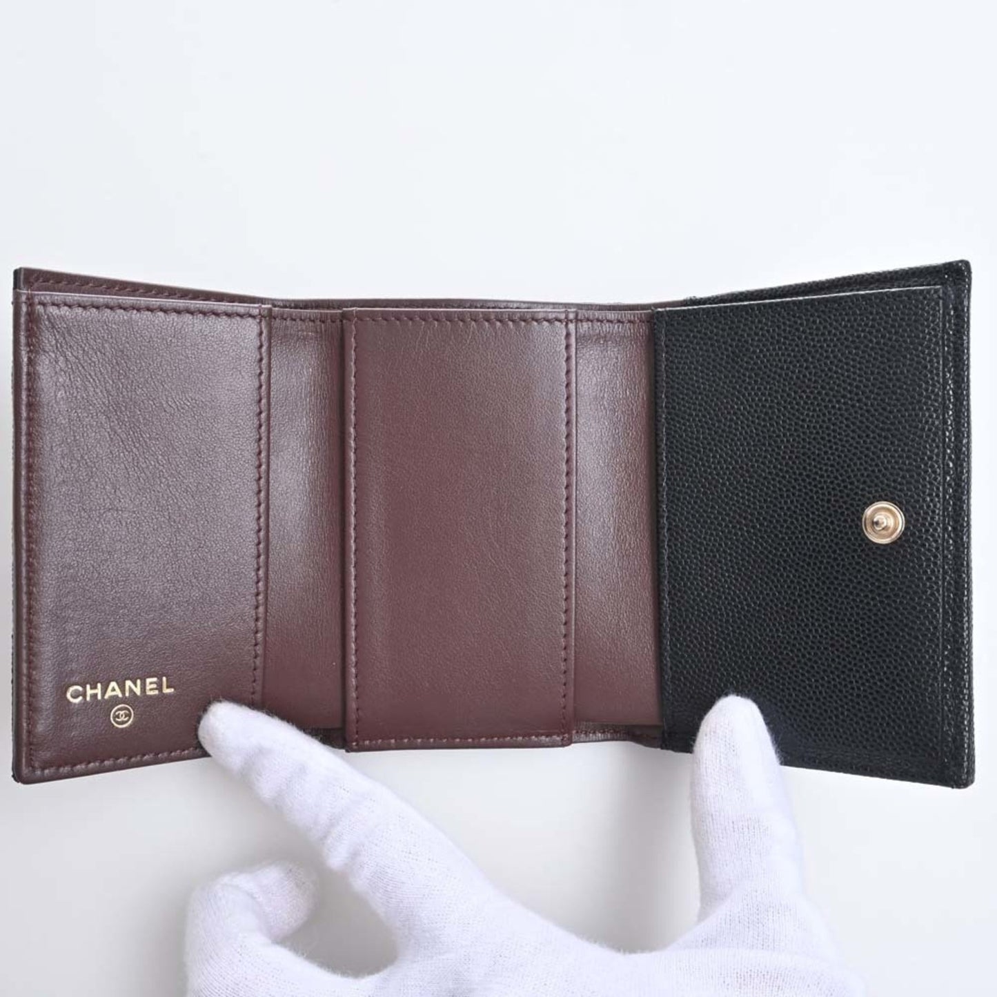 CHANEL Caviar Skin Matelasse Coco Mark Trifold Wallet Black Ladies