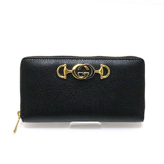 Gucci Zumi round long wallet 570661 black interlocking G horsebit