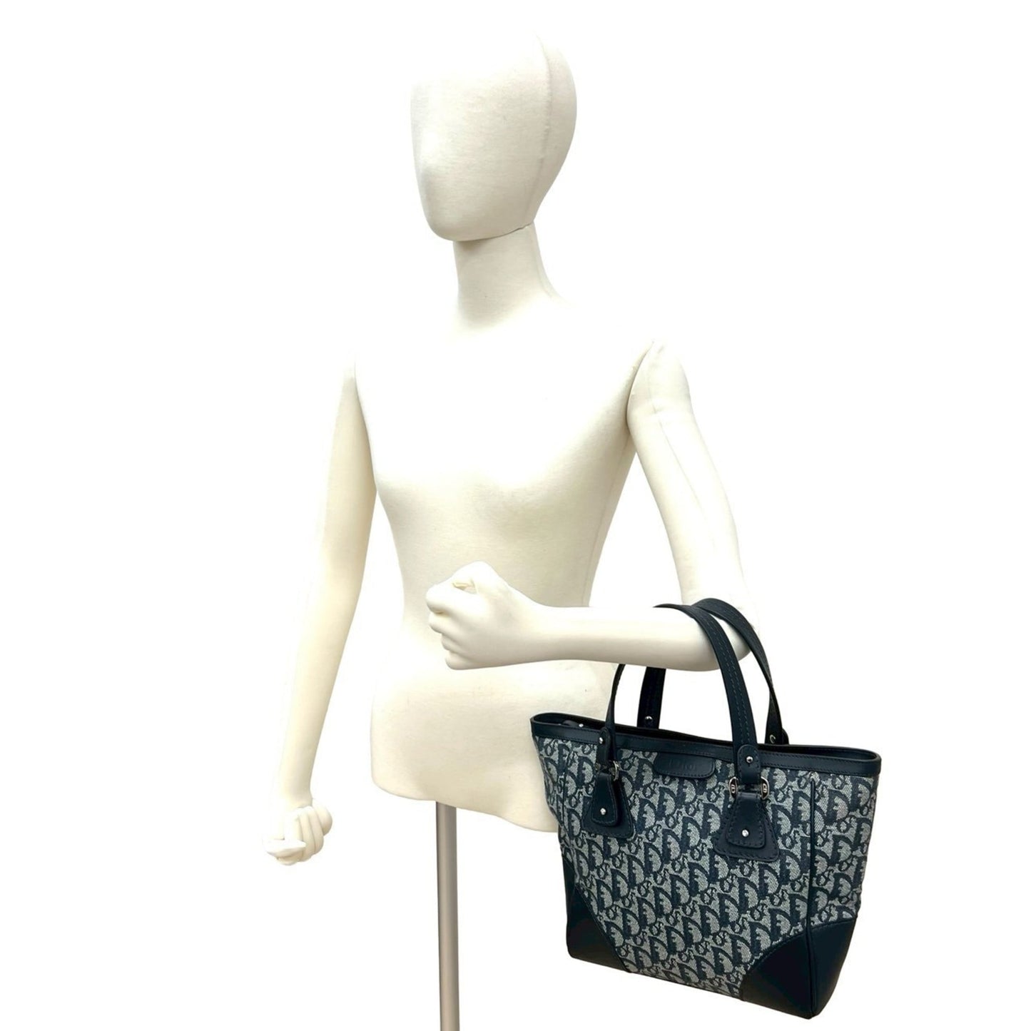 Christian Dior Navy Canvas Leather Handbag Tote Bag ()