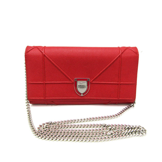 Christian Dior Red Color Leather Chain/Shoulder Wallet ()