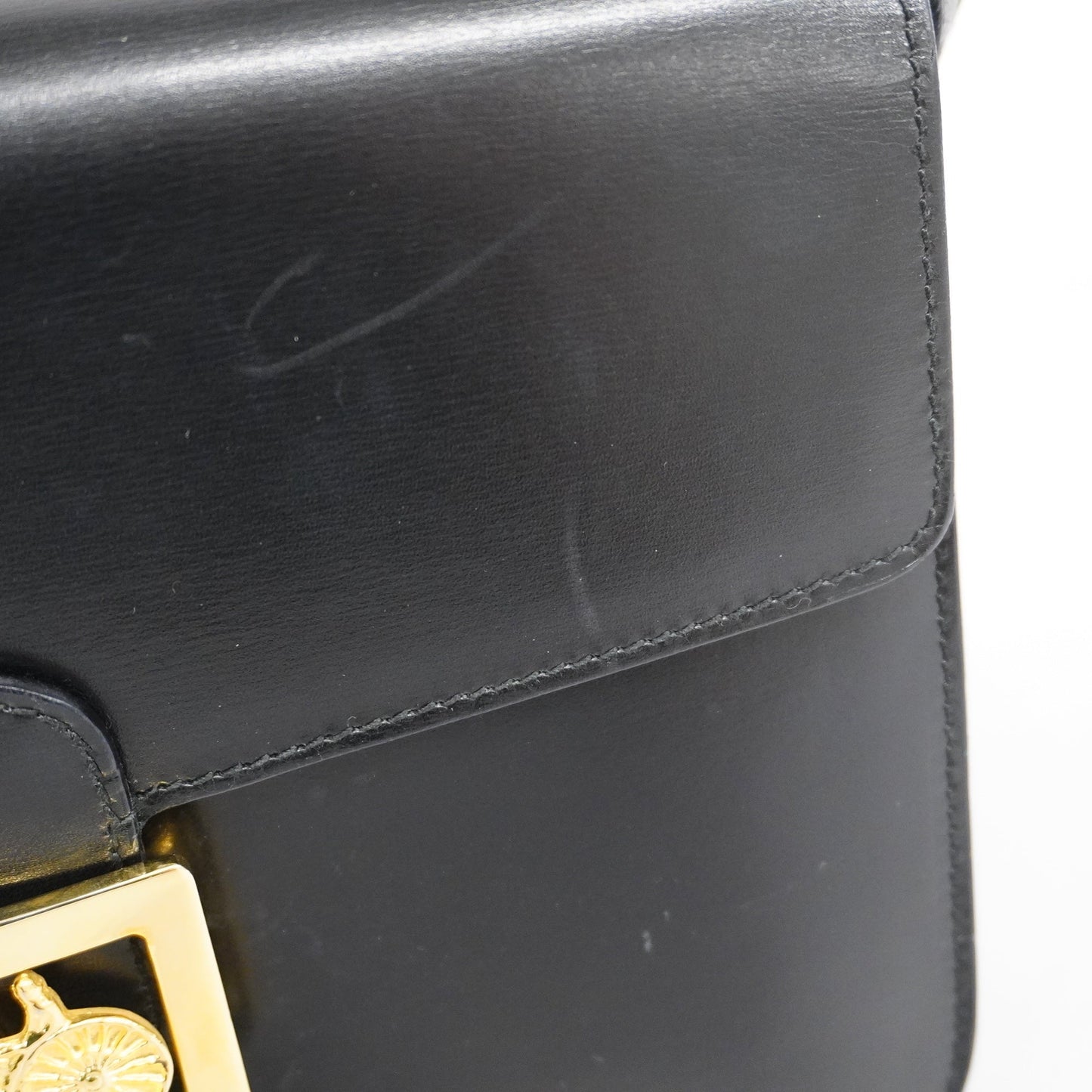 Celine  Carriage Metal Fittings Women's Leather Shoulder Bag Black