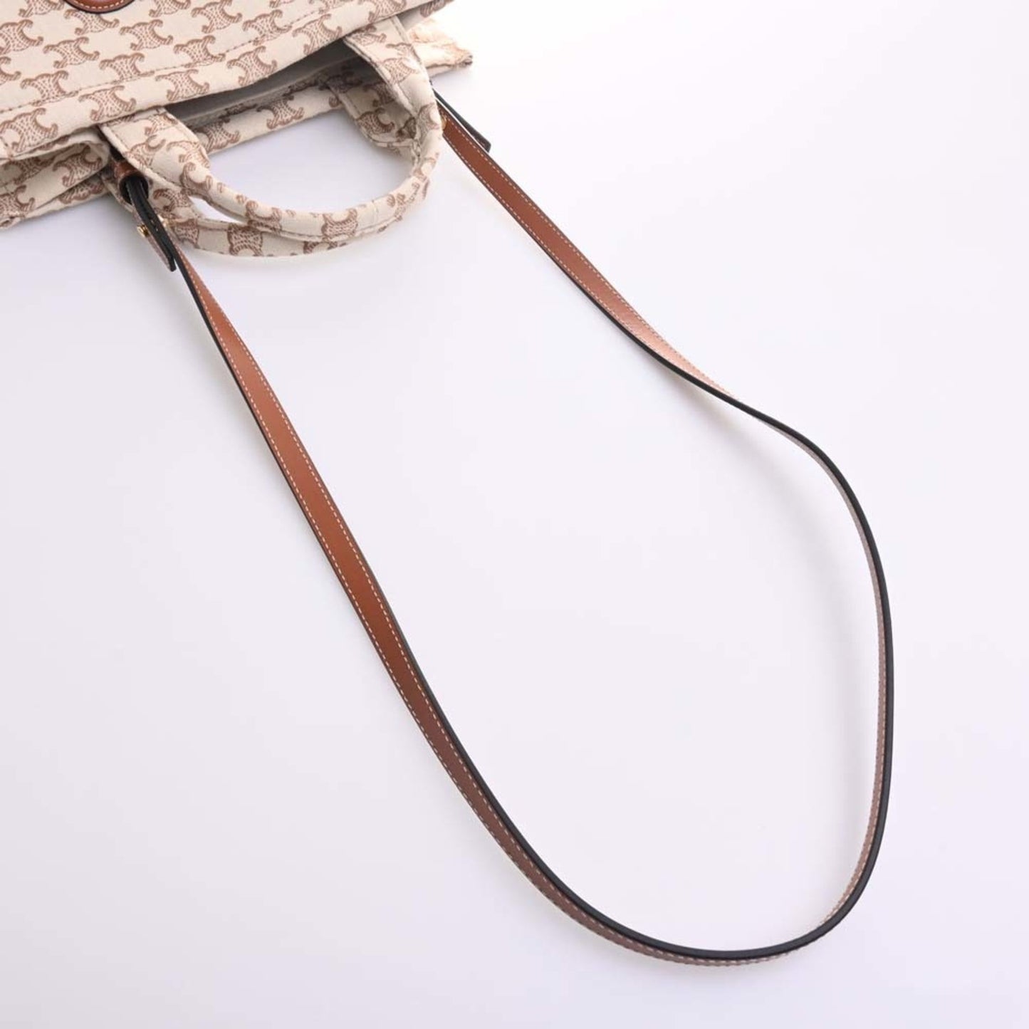 Celine Small Hippo Tice Canvas Leather Triomphe Handbag Beige/Brown Women's