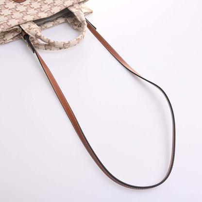Celine Small Hippo Tice Canvas Leather Triomphe Handbag Beige/Brown Women's